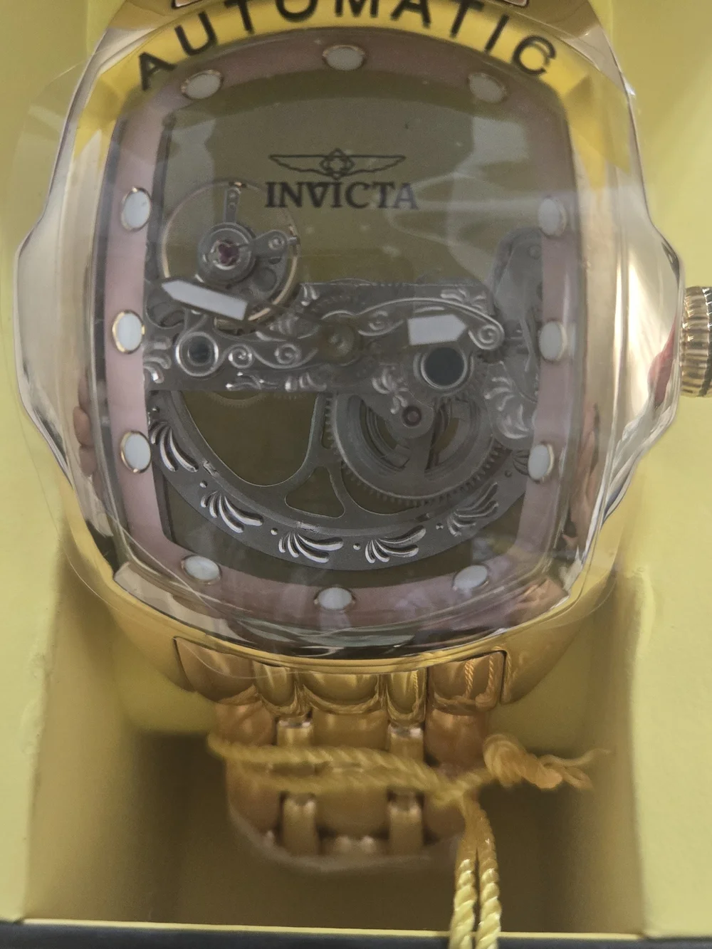 Invicta Gold Tone Automatic Skeleton Dial Men's Watch
